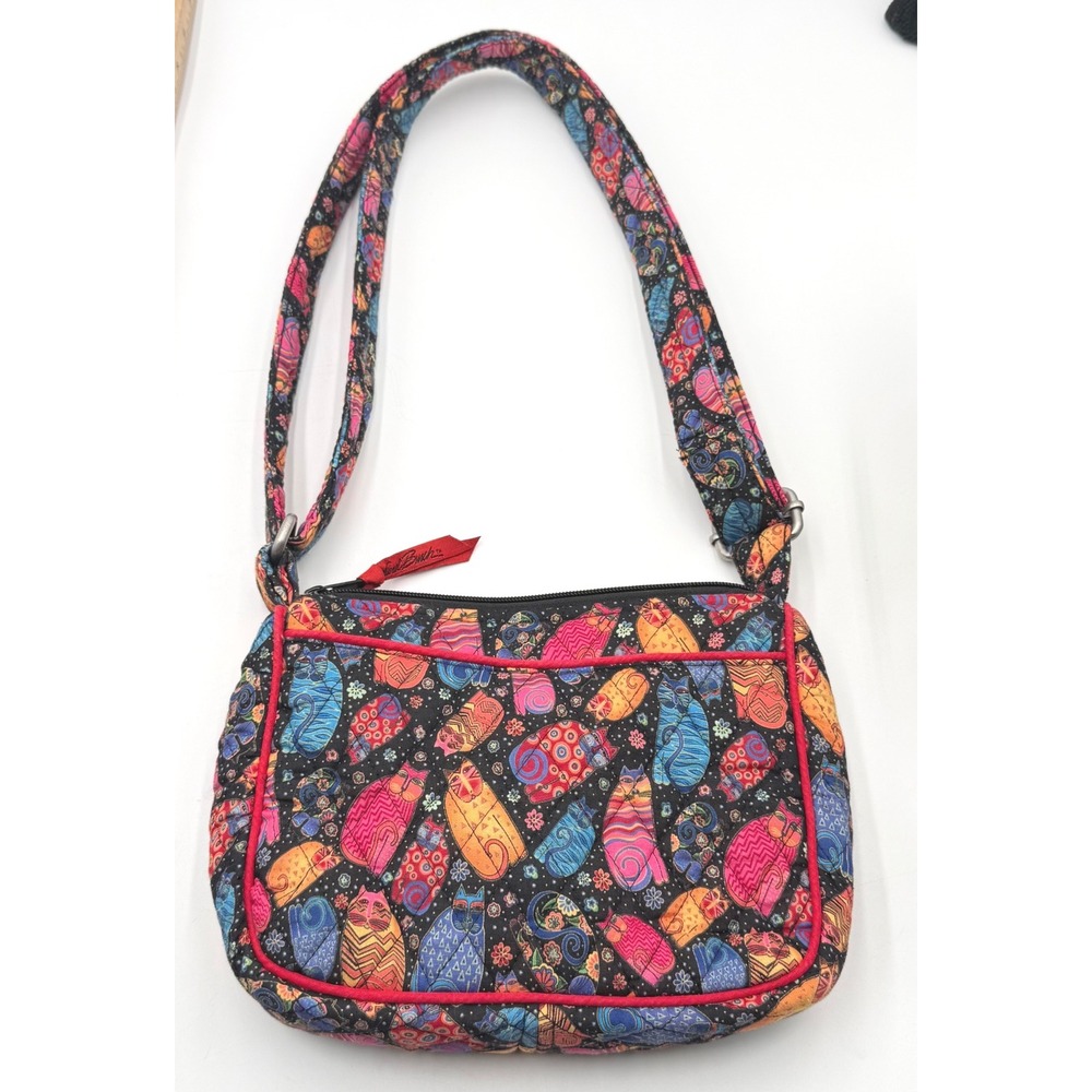 Laurel Burch Colorful Cat Print Crossbody Bag Black Multicolor Zip Shoulder